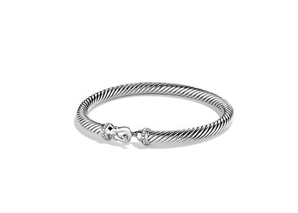 Rhodium Plated Twisted Buckle Bracelet